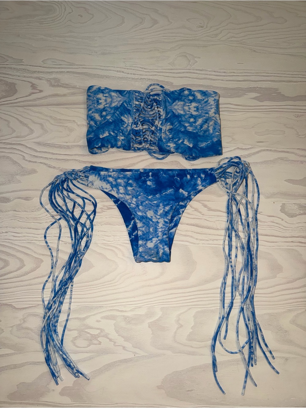 Mikoh Blue Tie-Dye Fringe Side-Tie Bikini